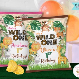 Wild One Birthday Custom Chip Bags, Wild One Party Decor Chip Bag Labels, 1st Birthday Girl Boy Wild Things Party Favors & Decorations - PDF