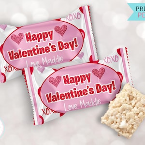 Classroom Valentines Rice Krispy Treats Labels, Valentines Day Custom Rice Crispy Labels, Printable Do It Yourself Valentines Party Favors