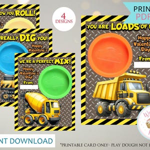 Afdrukbare constructie Playdough Valentijnsbedankjes, kinderen vrachtwagen klas valentijnskaart kinderdagverblijf peuter kleuterschool cadeau - INSTANT DOWNLOAD
