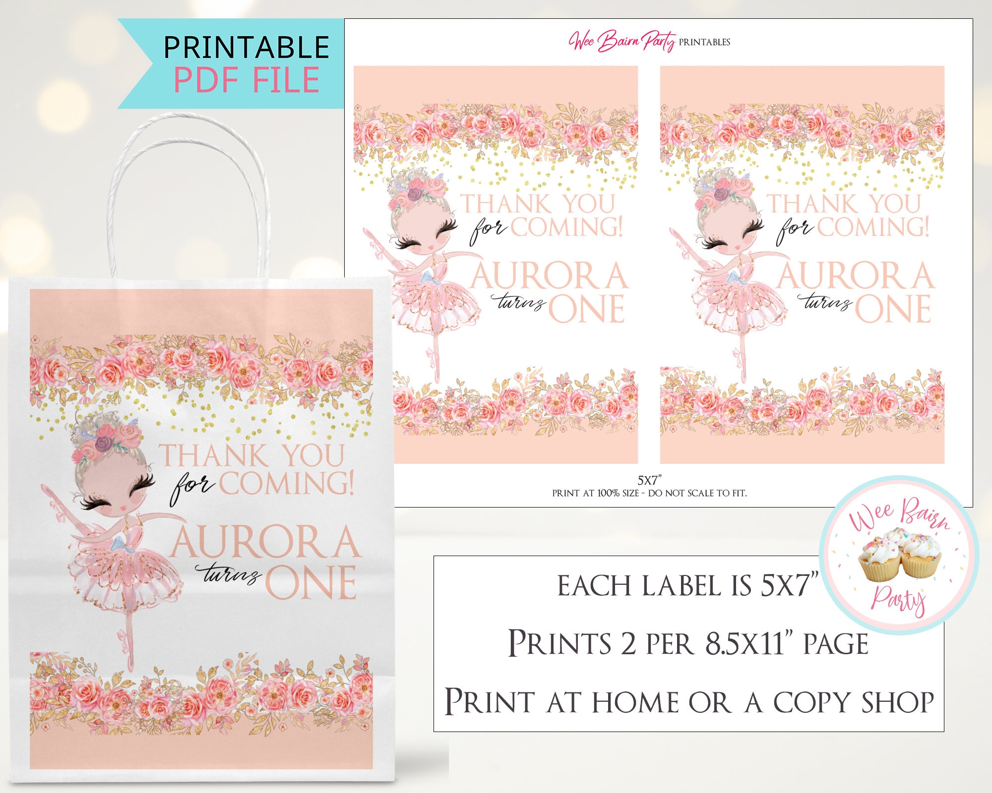 Ballerina Birthday Party Goodie Bags Thank You Stickers Girl Etsy