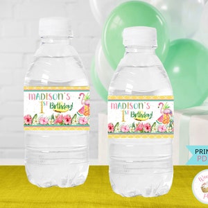 Hawaiian Luau Birthday Water Bottle Labels, Tropical Party Water Bottle Stickers, Printable Beach Bash Luau Party Favors & Decorations- PDF