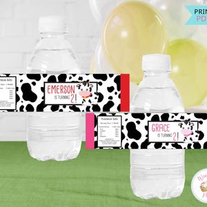 Cow Birthday Water Bottle Labels, Printable Farm Animal Birthday Party Decorations, Barnyard Birthday Custom Bottle Labels, .PDF File