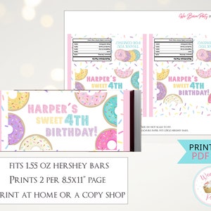 Donut Party Birthday Candy Bar Wrappers, Chocolate Bar Two Sweet Donut ...