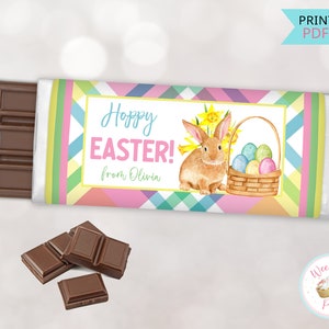 Easter Candy Bar Wrappers, Easter Party Favors Chocolate Candy Bar Labels, Printable Easter Bunny Rabbit Snacks & Treats Decorations - PDF