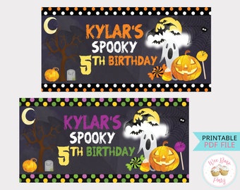 Halloween Birthday Banner, Kids Halloween Party Backdrop, Printable Boy Girl Halloween Birthday Party Decorations Personalized Sign - PDF