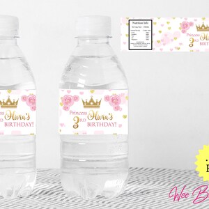Princess Crown Water Bottle Labels Princess Party Printable - Etsy