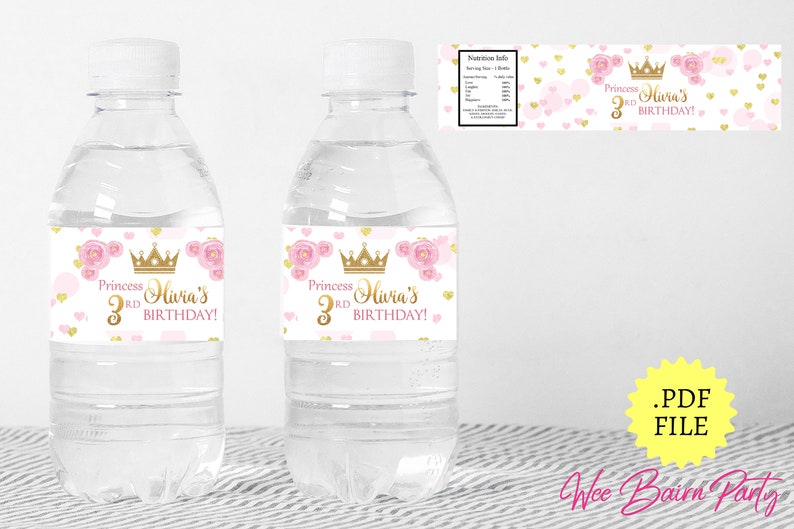 Princess Crown Water Bottle Labels Princess Party Printable - Etsy