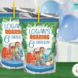 Dinosaur Birthday Party Drink Pouches Labels, Dinosaur Party Juice Labels, Printable Boys 2nd Birthday Dinosaur Party Favors - .PDF