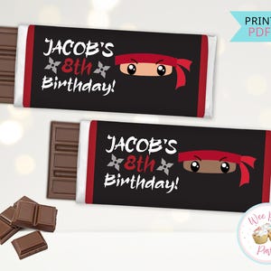 Ninja Birthday Party Candy Bar Wrapper, Ninja Party Schokoriegel Personalisierte Süßigkeiten, Printable Ninja Gastgeschenke & Zubehör - PDF