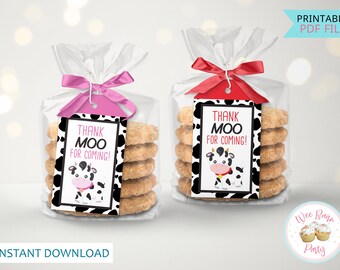 Cow Birthday Favor Tags, Barnyard Birthday Farm Party Favors Hang Tags, Farm Animal Birthday Printable Thank You Gift Tags -INSTANT DOWNLOAD