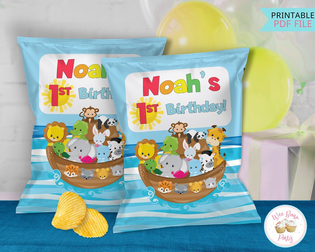 Noahs Ark Custom Chip Bags Labels, Printable Noah's Ark Birthday Party