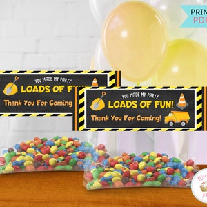 Construction Birthday Party Treat Bags Topper, Construction Party Favor Bag Tags, Boy 2nd 3rd Truck Construction Birthday Decorations - PDF