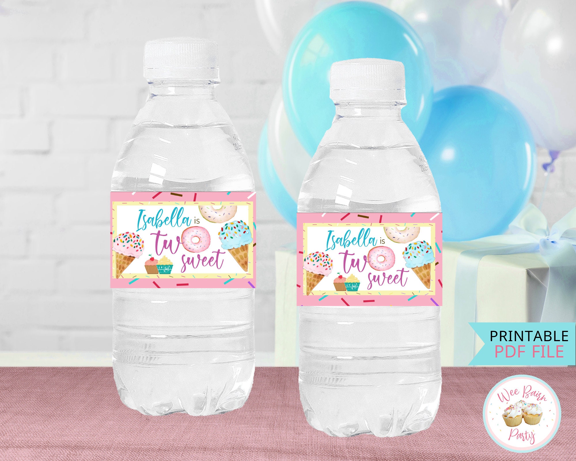 Sweet Sprinkle Cupcake Birthday Personalized Water Bottle Labels