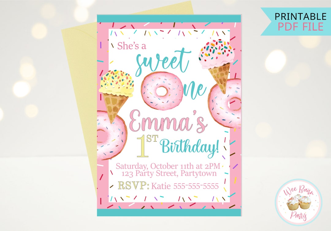 Sweet One Birthday Invitation Printable First Birthday Etsy