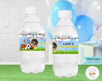 All Star Sports Birthday Water Bottle Labels, Printable Baseball Soccer Football Basketball Party Supplies & Decorations, .PDF File