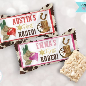 My First Rodeo Birthday Rice Krispy Treats Labels, Cowbow Rodeo Theme Party Rice Krispie Labels, Printable Boy Girl Western Party Decor- PDF