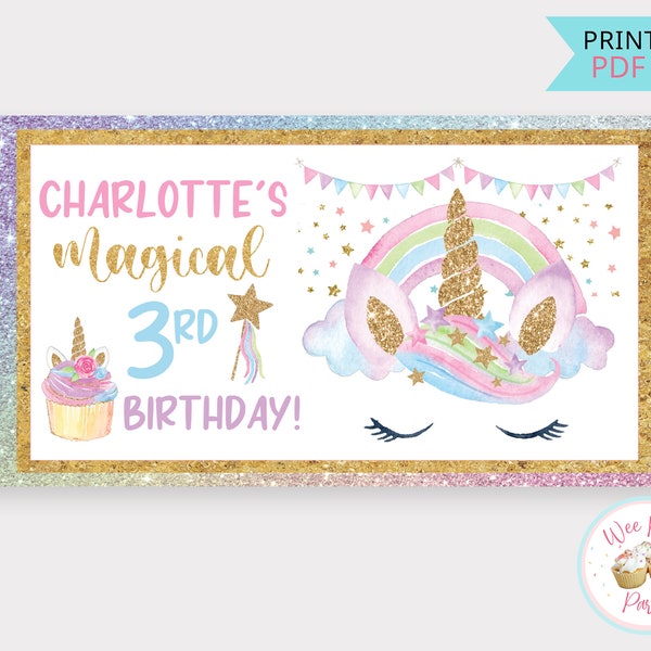 Unicorn Banner, Unicorn Birthday Banner Custom Name Sign, Rainbow Unicorn Decorations Girl 3rd 4th 5th Birthday Printable Party Backdrop