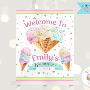 Ice Cream Birthday Welcome Sign: Pastel Party Decor (PDF)