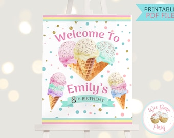Ice Cream Birthday Welcome Sign: Pastel Party Decor (PDF)