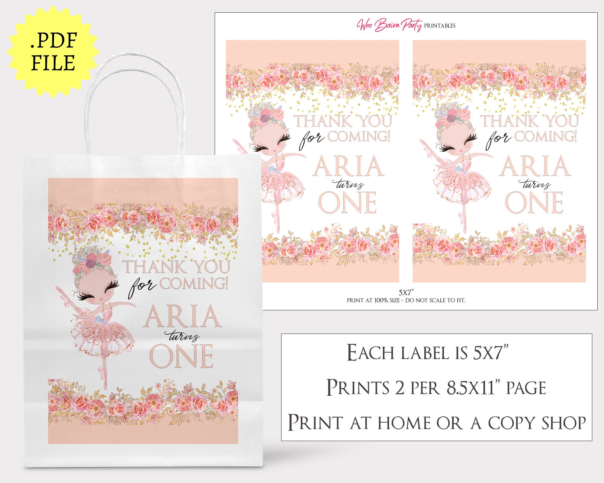 Ballerina Birthday Party Goodie Bags Thank You Stickers Girl Etsy