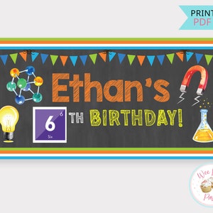 Science Party Backdrop, Chemistry Birthday Banner Printable, Personalized Custom Name Mad Scientist Science Birthday Party Decorations - PDF