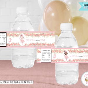 Ballerina Birthday Party Water Bottle Labels, Ballet Dancer Little GIrl 1st Birthday Custom Labels, Printable Dance Party Favors - PDF