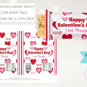 Classroom Valentines Rice Krispy Treats Labels, Valentines Day Custom ...