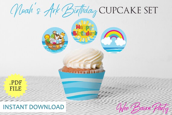 Noah's Ark Cupcake Toppers Printable Noahs Ark Birthday - Etsy