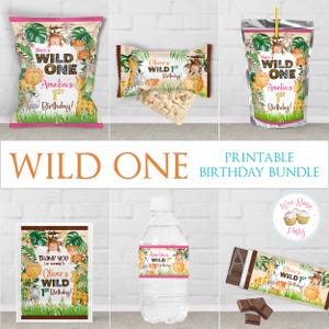 Safari Birthday Decorations, Wild One Birthday Safari Party Favors, Boy Girl Jungle Safari Animals Theme 1st Birthday Decor Printable -PDF
