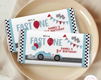 Fast One Birthday candybar wrappers, raceauto verjaardag aangepaste chocoladereep candy wrappers, 1e verjaardag jongen raceauto feestdecoraties pdf