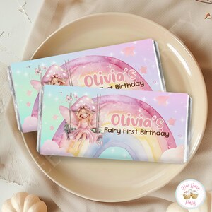 Fee eerste verjaardag reep wrapper gepersonaliseerd, babymeisje 1e verjaardag decor aangepaste chocoladereep snoep feestartikelen - afdrukbare pdf