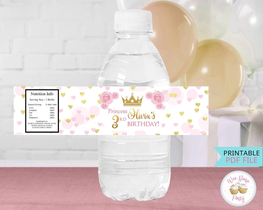 Princess Crown Water Bottle Labels, Princess Party Printable Birthday ...