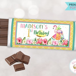 Luau Flamingo Tropical Party Candy Bar Wrappers, Hawaiian Pineapple Party Chocolate Candy Bar Labels, Do It Yourself Birthday Decorations