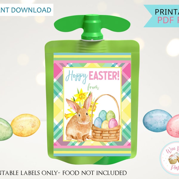 Easter Applesauce Pouch Labels, Easter Party Favors Snacks Treats Stickers, Printable Toddler Gift Easter Decorations -INSTANT DOWNLOAD