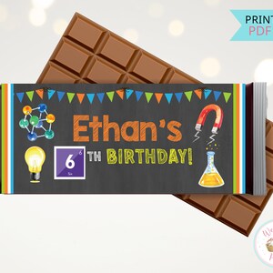 Science Party Candy Bar Wrappers, Chocolate Bar Chemistry Birthday ...