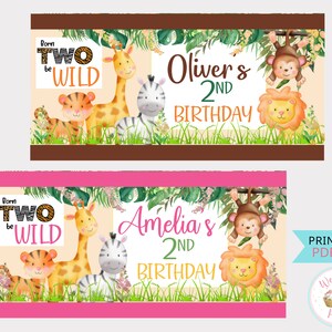 Zwei wilde Geburtstagsbanner personalisiert, Wild Things Geburtstagsparty Name Banner Hintergrund, bedruckbare Dekorationen für Mädchen oder Jungen zum 2