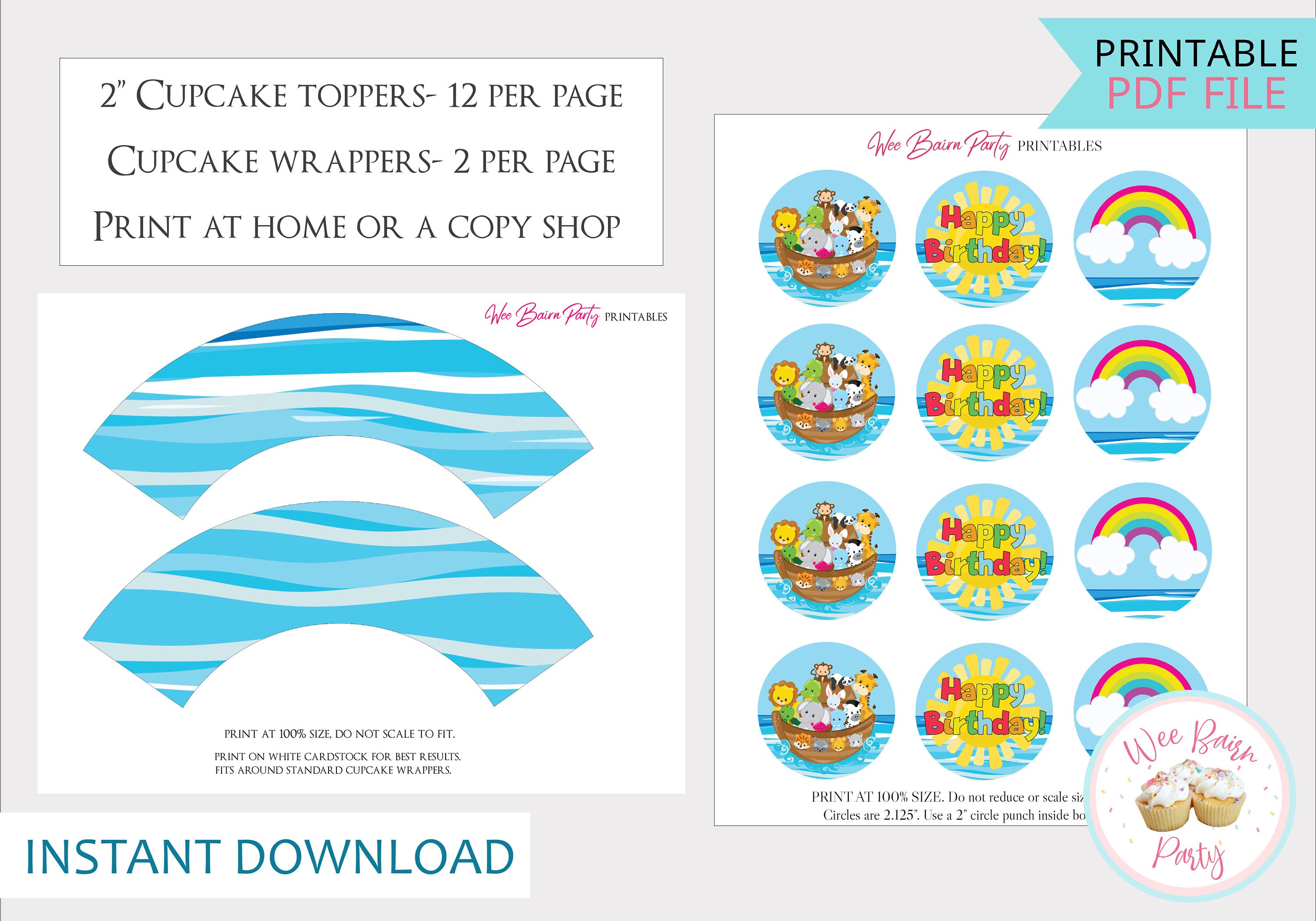 Noah's Ark Cupcake Toppers Printable Noahs Ark Birthday - Etsy Australia
