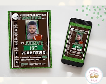 First Year Down verjaardagsuitnodiging, voetbal sport 1e verjaardag jongen decoraties, First Down verjaardagsfeestje benodigdheden - afdrukbare digitaal