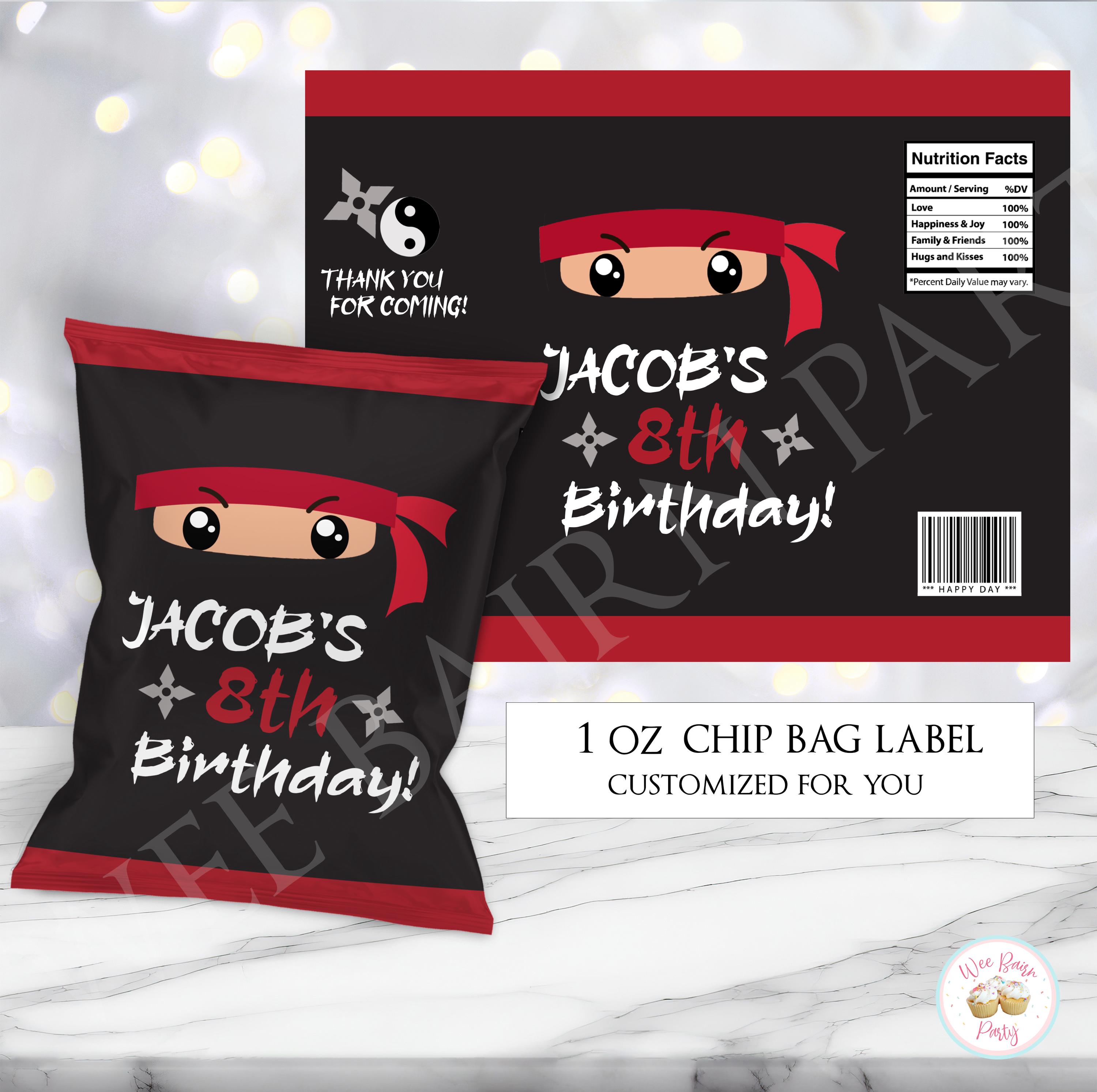 Ninja Party Custom Chip Bags, Ninja Birthday Party Chip Bag Labels ...