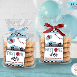 Fast One Birthday Thank You Tags, Race Car Birthday Gift Tags Printable, 1st Birthday Boy Car Decorations Favor Tags - INSTANT DOWNLOAD