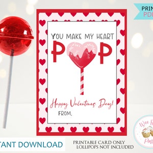 Lollipop Halter Valentinstag Karte, druckbare Klassenzimmer Valentines Party Herz Lollipop Candy Sucker Halter, DIY Valentines Favors