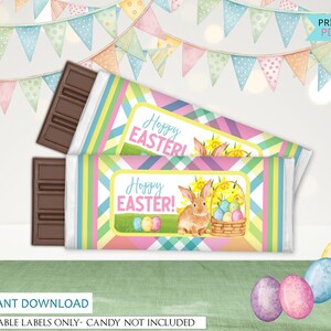 Easter Candy Bar Wrappers, Easter Party Favors Chocolate Candy Bar Labels, Printable Easter Bunny Rabbit Snacks & Treats Decorations - PDF