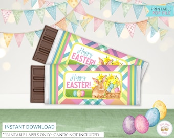 Easter Candy Bar Wrappers, Easter Party Favors Chocolate Candy Bar Labels, Printable Easter Bunny Rabbit Snacks & Treats Decorations - PDF