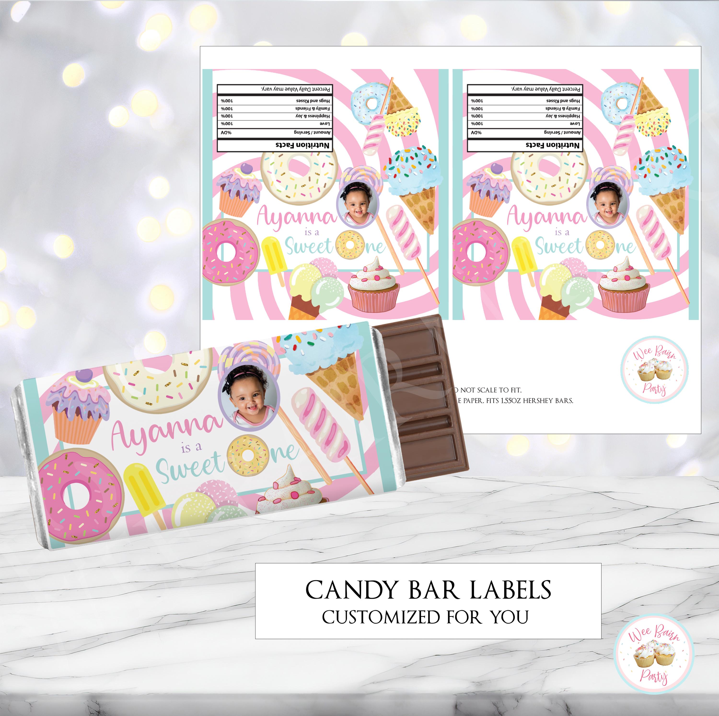 Sweet One Birthday Candy Bar Wrappers, Baby 1st Birthday Girl Ice Cream ...