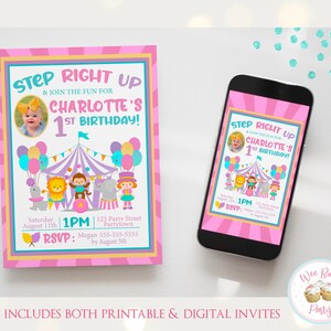 Circus Birthday Invitation, Pink Circus Party 1st Birthday Girl Invite, First Birthday Carnival Tent Theme Circus Decorations Printable