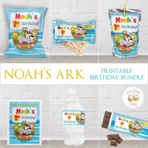 Noahs Ark 1st Birthday Party Favors Safari Animals First Birthday Bible Printables Kids Party Favors 1 Year Old Birthday Decorations - PDF