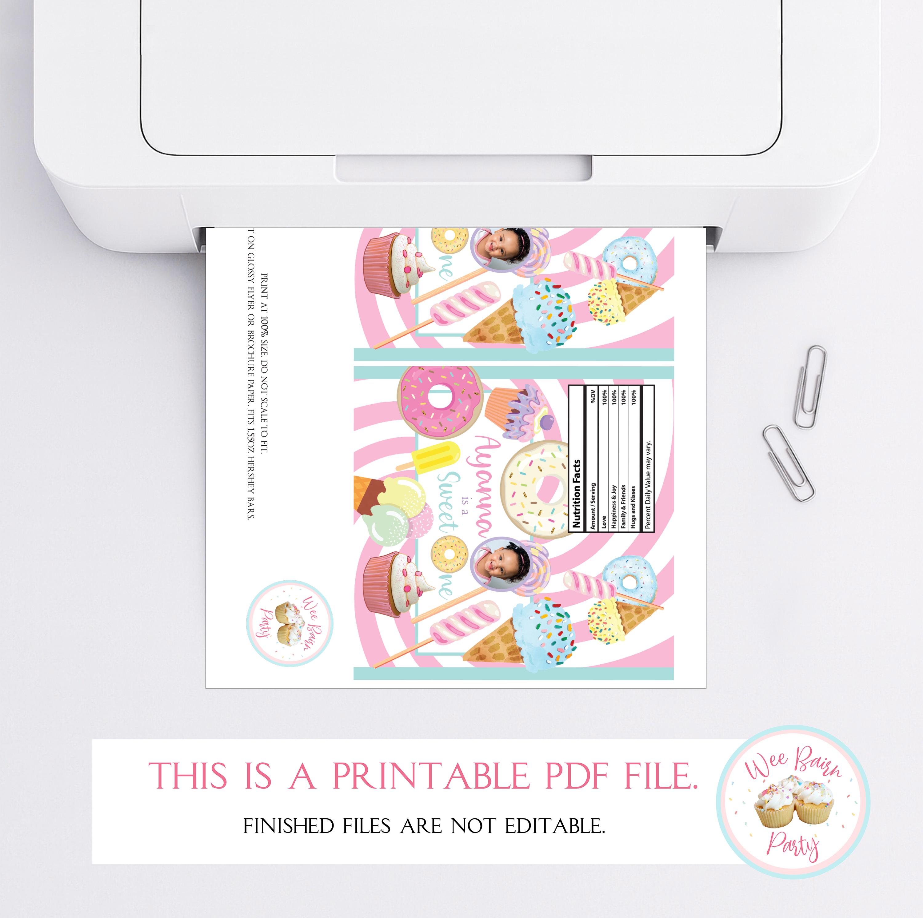 Sweet One Birthday Candy Bar Wrappers, Baby 1st Birthday Girl Ice Cream ...
