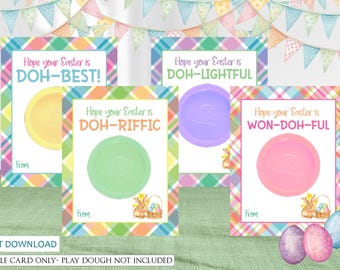Easter Playdough Gift Tag Card, Printable Sensory Play Dough Easter Party Favors, Toddler Gift Easter Bunny Decorations - INSTANT DOWNLOAD