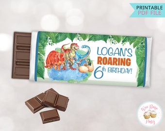 60 Dinosaur Birthday Candy Wrappers - Personalized Favor Labels (Candy NOT Included)