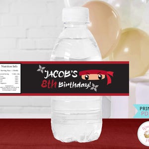 Ninja Geburtstagsparty Benutzerdefinierte Wasserflaschenetiketten, Ninja Party Favors Wasserflaschenaufkleber, Jungen-Mädchen-Kinder-Ninja-Partyzubehördekorationen